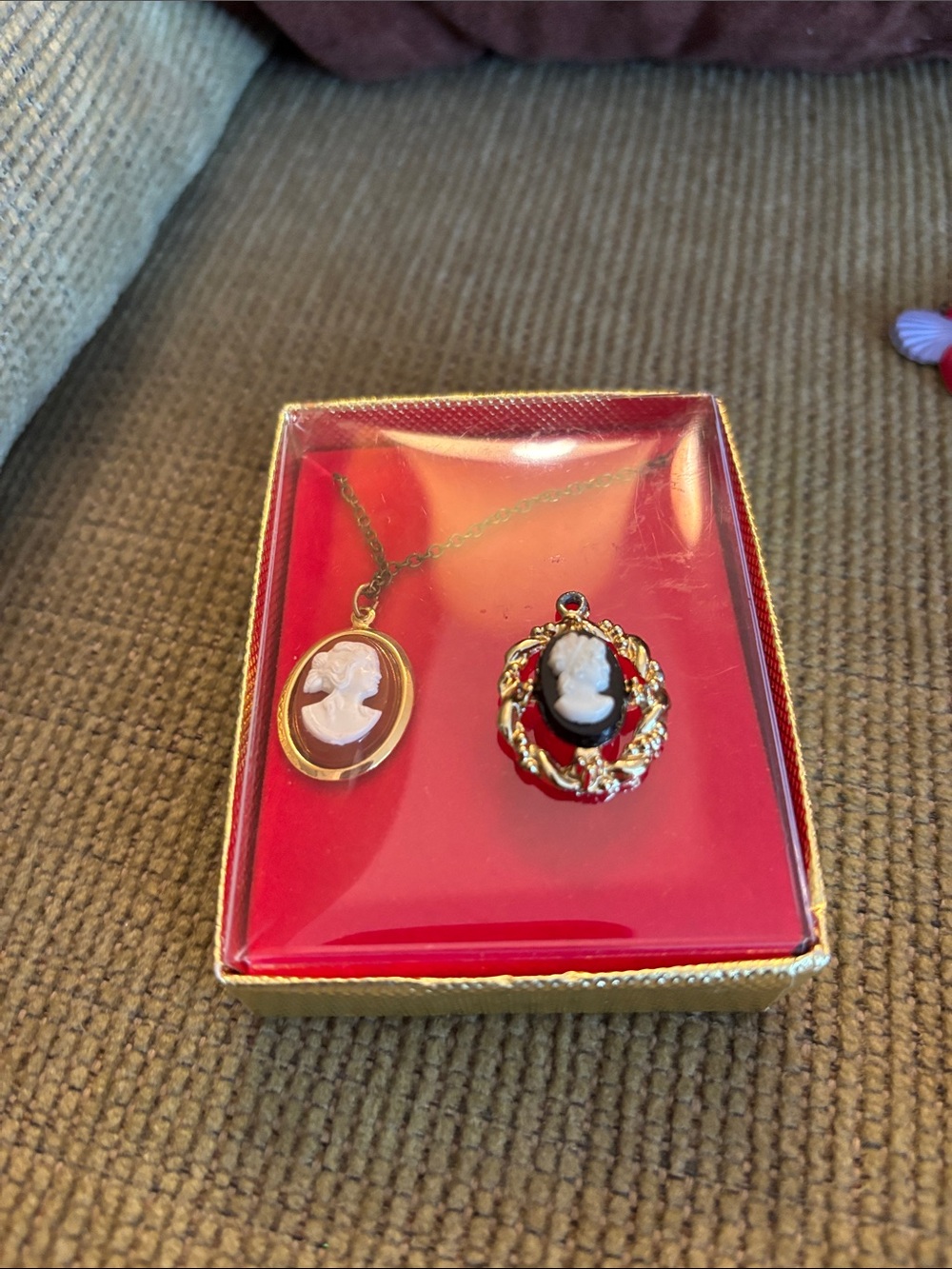 Gold Tone Brown and Ivory Cameo Pendant Necklace and bonus pendant!!!